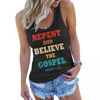 Repent And Believe In The Gospel Christian Bible Women Flowy Tank | Mazezy