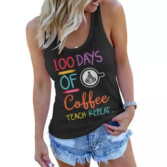 Retro 100 Days Of Coffee Teach Repeat Caffeine For Teachers Women Flowy Tank - Seseable