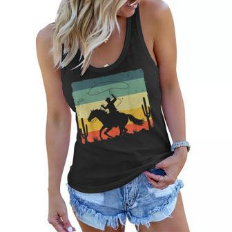 Retro Western Cowboy Design For Men Boys Horse Rider Cowboy Women Flowy Tank - Seseable