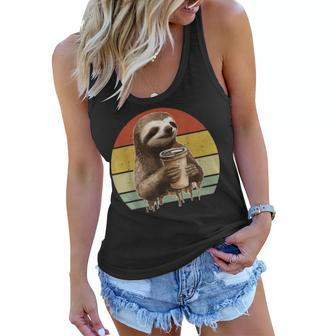 Sloth Drinking Coffee Funny Sloths And Coffee Lover Vintage Women Flowy Tank | Mazezy