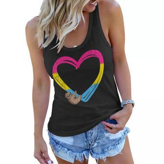 Sloth Heart Pansexual Funny Pride Flag Lgbt-Q Ally Women Flowy Tank | Mazezy