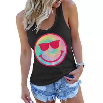 Smiling Emoticon Face Sunglasses Tie Dye Men Women Women Flowy Tank | Mazezy