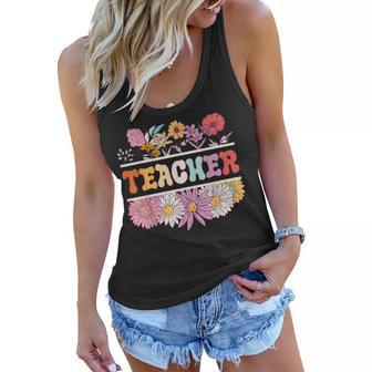 Spring Teacher Retro Teacher Groovy Wildflowers For Women Women Flowy Tank | Mazezy