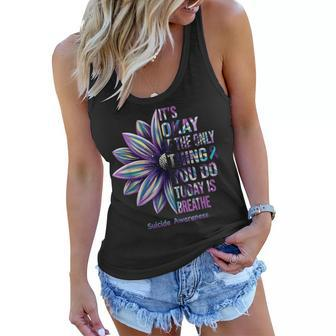 Suicide Prevention Awareness Teal Ribbon And Sunflower Women Flowy Tank - Seseable