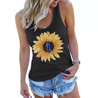 Sunflower Faith Dark Blue Ribbon Colon Cancer Awareness Women Flowy Tank - Seseable