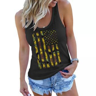 Sunflower Flag Patriotic Yellow American Flag Women Flowy Tank | Mazezy