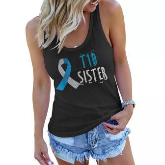 T1d Sister Type 1 Diabetes Awareness Blue Ribbon Girls Gift Women Flowy Tank | Mazezy