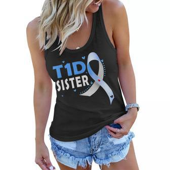 T1d Sister Type 1 Diabetes Awareness Sibling Blue Ribbon Women Flowy Tank | Mazezy