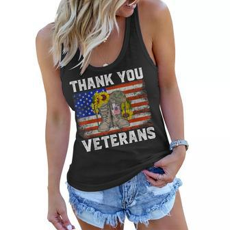 Thank You Veterans Combat Boots Sunflower Veteran Day Women Flowy Tank - Seseable