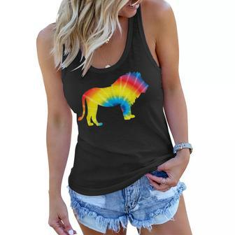 Tie Dye Lion Rainbow Print Lionet Cub Hippie Peace Gift Women Flowy Tank - Seseable
