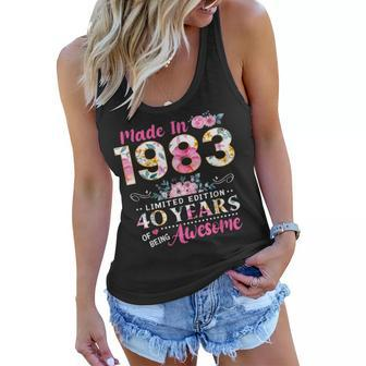 Turning 40 Floral Made In 1983 40Th Birthday Gifts Women Women Flowy Tank - Seseable