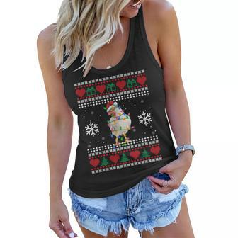 Ugly Christmas Rooster Chicken Santa Hat Lights Sweater Xmas Women Flowy Tank | Mazezy