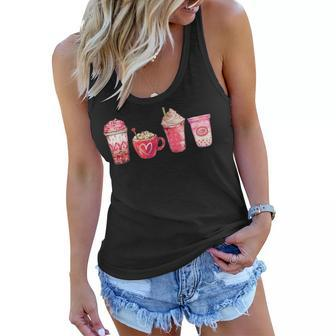Valentines Drinking Coffee Love Heart Graphic Valentines Day Women Flowy Tank - Seseable