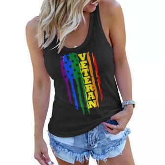 Veteran Lgbt Gay Pride Rainbow American Flag Military Women Flowy Tank - Seseable