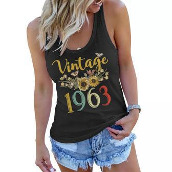 Vintage 1963 Sunflower 60Th Birthday Awesome Since 1963 Women Flowy Tank - Seseable