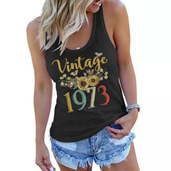 Vintage 1973 Sunflower 50Th Birthday Awesome Since 1973 Women Flowy Tank - Seseable