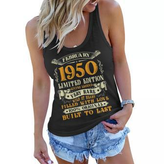 Vintage 70 Years Old February 1950 70Th Birthday Gift Idea Women Flowy Tank - Seseable