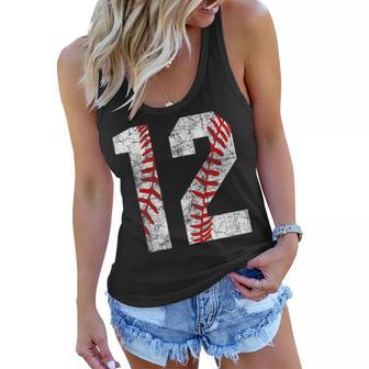 Vintage Baseball Mom 12 Jersey Baseball Favorite Player Women Flowy Tank - Seseable