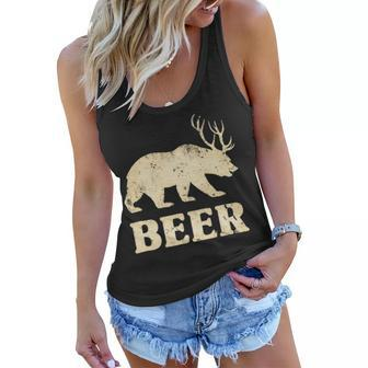 Vintage Bear Deer Funny Beer Women Flowy Tank - Seseable