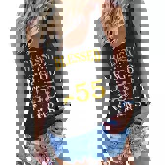 Vintage Blessed By God For 55 Years Happy 55Th Birthday Women Flowy Tank - Seseable