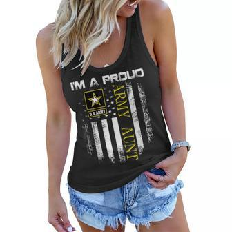 Vintage Im A Proud Army Aunt With American Flag Gift Women Flowy Tank - Seseable