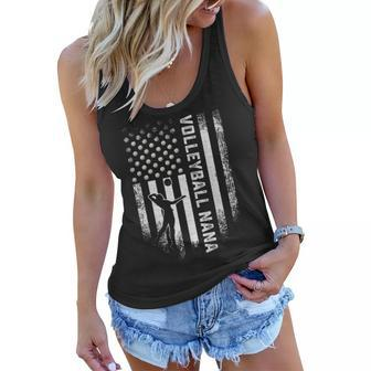 Vintage Usa American Flag Proud Volleyball Nana Silhouette Women Flowy Tank - Seseable