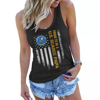 Vintage Usa Flag Proud To Be A Us Seabee Veteran Papa Funny Women Flowy Tank - Seseable