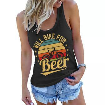 Will Bike For Beer Funny Bike Lovers Biking Vintage Women Flowy Tank - Seseable