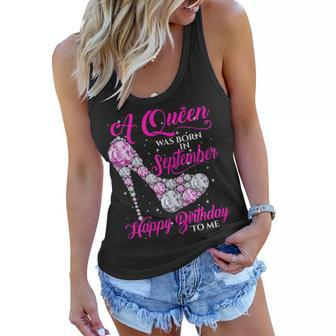 Womens A Queen Was Born In September Shirt Lovely Birthday Gift Women Flowy Tank | Mazezy