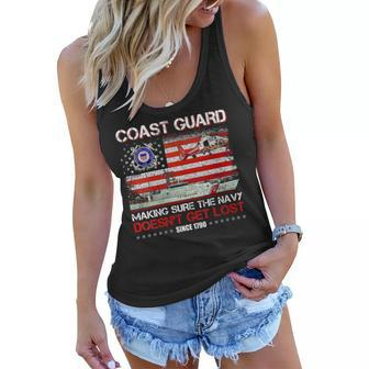 Womens Coast Guard Veteran Uscg American Flag Veterans Day Women Flowy Tank - Seseable