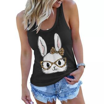 Womens Cute Bunny Face Leopard Glasses Headband Happy Easter Day Women Flowy Tank | Mazezy