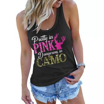 Womens Cute Camoflauge Pretty In Pink Dangerous In Camo Hunter Girl Women Flowy Tank - Seseable
