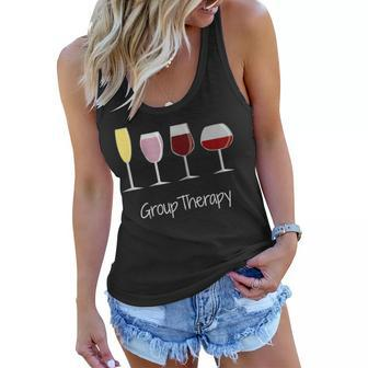 Womens Funny Womens Wine Drinking - Group Therapy Women Flowy Tank - Seseable