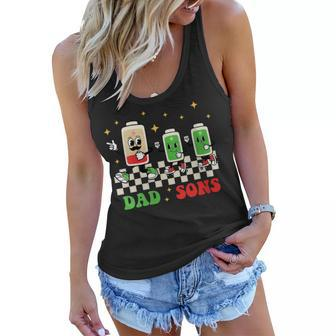 Womens Hippie Face Low Battery Dad Of Two Sons Twin Boys Father Day Women Flowy Tank - Thegiftio UK
