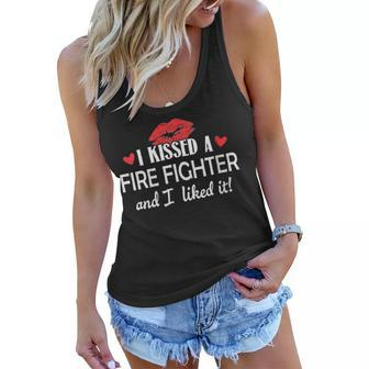 Womens I Kissed A Fire Fighter Design Married Dating Anniversary G Women Flowy Tank - Seseable