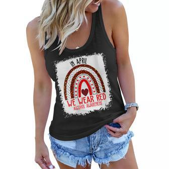Womens In April We Wear Red Ribbon For Alcohol Awareness Month Women Flowy Tank | Mazezy