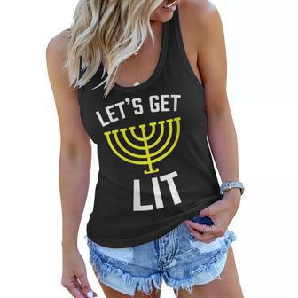 Womens Lets Get Lit Jewish - Humor Funny Gift Hanukkah Women Flowy Tank - Seseable