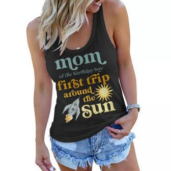Womens Mom Outer Space 1St Birthday First Trip Around The Sun Baby Women Flowy Tank - Seseable