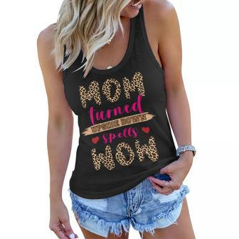 Womens Mom Turned Upside Down Spells Wow Mom Qoute Leopard Print Women Flowy Tank | Mazezy
