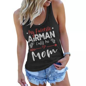 Womens My Favorite Airman Calls Me Mom Air Force Soldier Mom Women Flowy Tank - Seseable