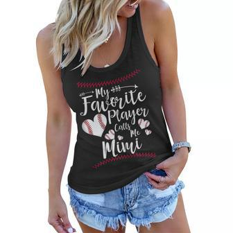 Womens My Favorite Player Calls Me Mimi Baseball Heart Women Flowy Tank - Seseable