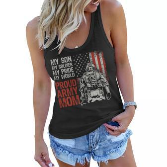 Womens My Son My Soldier Hero Proud Army Mom Us Military Mother Women Flowy Tank - Seseable