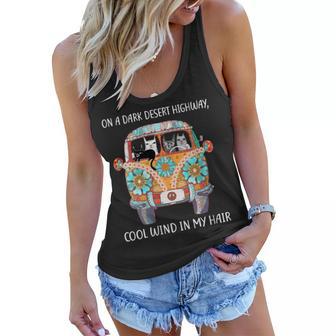 Womens On A Dark Desert Highway Cat Feel Cool Wind In My Hair Gift Women Flowy Tank - Seseable