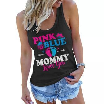 Womens Pink Or Blue Mommy Loves You Gender Reveal Party Baby Shower Women Flowy Tank | Mazezy
