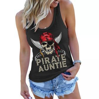Womens Pirate Auntie Gift Jolly Roger Flag Skull Halloween Aunt Women Flowy Tank | Mazezy