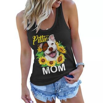 Womens Pitbull Pittie Mom Sunflower Mothers Day Gift Women Flowy Tank - Seseable