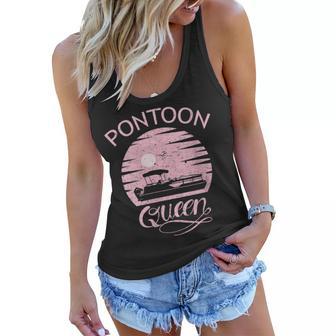 Womens Pontoon Queen Design Funny Pontoon Boat Lover Girls Boating Women Flowy Tank - Seseable