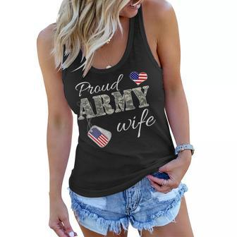Womens Proud Army Wife Camouflage Wife Of Soldiers Gift Mothers Day Women Flowy Tank - Seseable