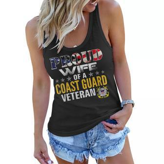 Womens Proud Wife Of A Coast Guard Veteran American Flag Military Women Flowy Tank - Seseable