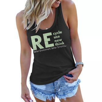 Womens Recycle Reuse Renew Rethink Earth Day Environmental Activism Women Flowy Tank | Mazezy